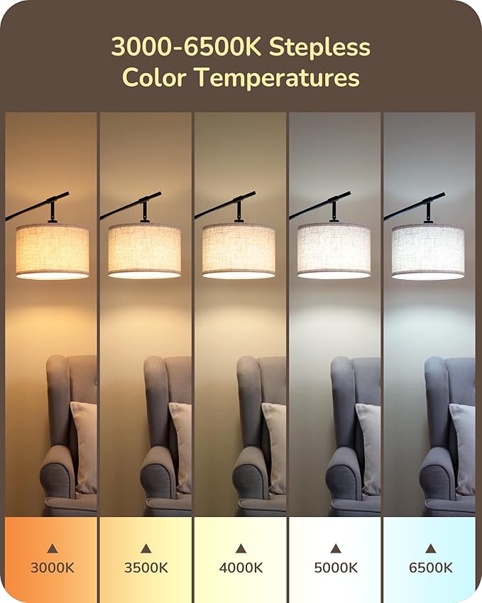 EDISHINE Modern Dimmable Floor Lamp, 63.8" Standing Lamp with Remote Control, E26 Socket, ACR Floor Lamp with Beige Shade for Bedroom, Living Room, Office, LED Bulb Included (Black)