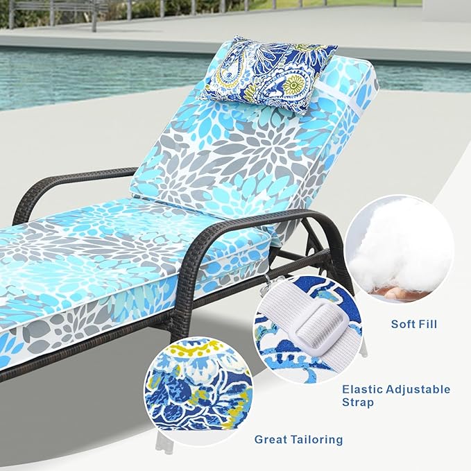 JMGBird Outdoor Pillow for Chaise Lounge Chair Set of 2 Waterproof Headrest Pillow Lumbar Pillows with Insert & Adjustable Elastic Strap for Beach Poolside Patio Office, 10x16 Inch
