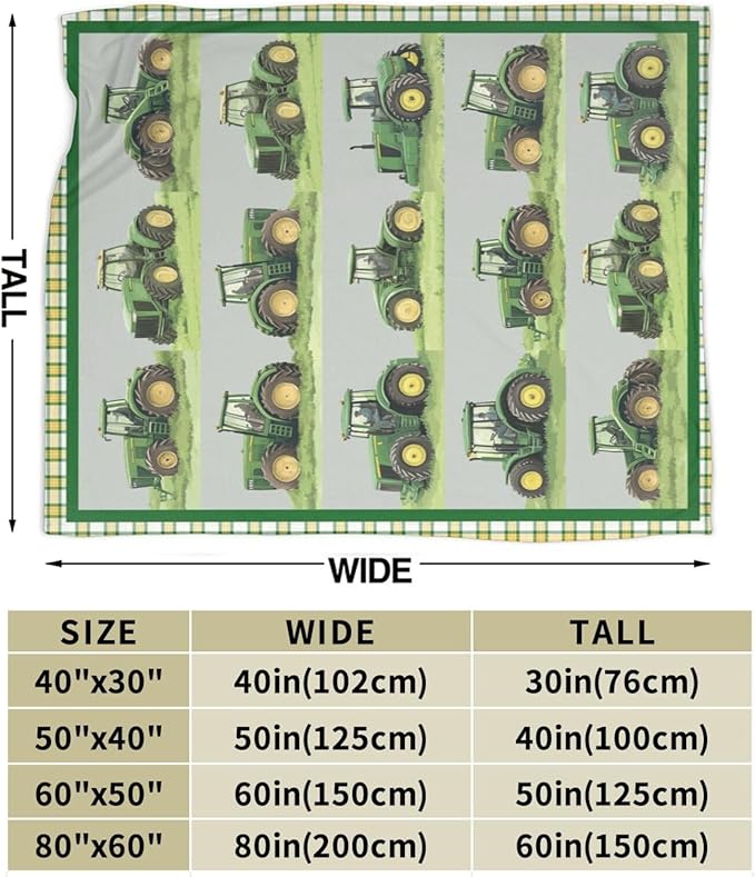 Truck Blanket Soft Cozy Green Truck Plush Throw Blanket Warm Equipment Tractor Flannel Fleece Bedding Stuff Decor Blanket Gifts for Lover Teens Kids Girls Boys Women Adults Bed Travel 40"x50"