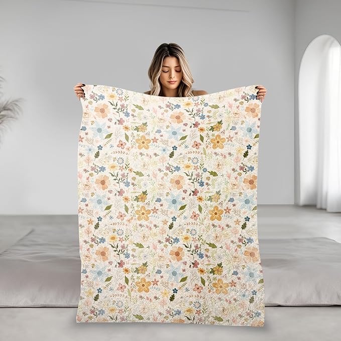 Floral Fluffy Cozy Blanket for Bed-Boho Super Soft Throw Blanket for Couch-Floral Birthday Gift for Women Queen Size 40×50 inches