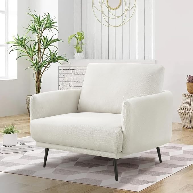 Oversized Accent Chair for Living Room Chairs Reading Arm Chair Comfy Modern Single Sofa Side Chairs with Metal Legs & Soft Cushion for Bedroom, Balcony,Waiting Room (Polyester, Pearl White)
