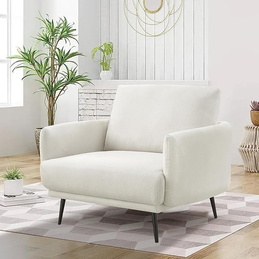 Oversized Accent Chair for Living Room Chairs Reading Arm Chair Comfy Modern Single Sofa Side Chairs with Metal Legs & Soft Cushion for Bedroom, Balcony,Waiting Room (Polyester, Pearl White)