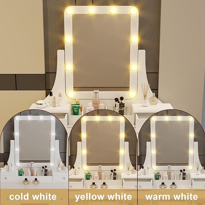 Make Vanity Desk with Lights and Mirror Makeup Vanity with Lights Bench Set Vanity Table with Lights with Drawers Vanity Mirror with Lights Desk and Chair