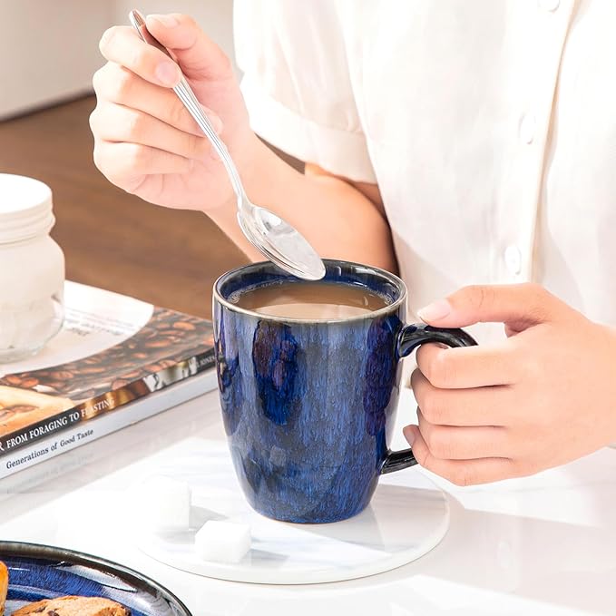 vancasso STARRY Ceramic Coffee Mug Set of 6, 12 Oz Tea Cups with Handle for Latte, Tea, Cappuccino, Milk, Cocoa, Microwave&Dishwasher Safe,Blue