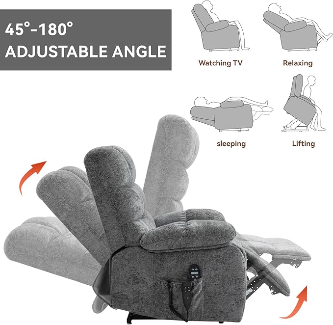 Luxlen Lift Recliner Chair Heat Massage Dual Motor Infinite Position Up to 350 LBS Large Electric Power Lift Recliners with Power-Remote, Medium-Firm and Heavy Duty, Light Grey