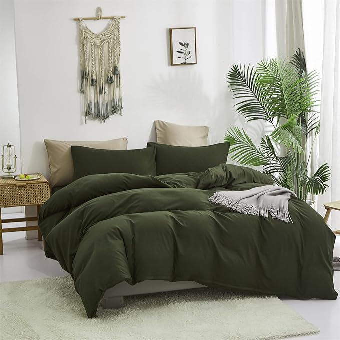 Army Green Comforter Set Queen Dark Green Bedding Set Full Plain Modern Style Blanket Quilts Soft Breathable Comforter Set for Women Men