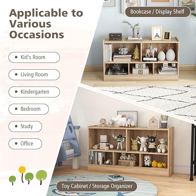Toy Storage Organizer, 2-Tier Kids Bookshelf, 5 Cube Kids' Bookcases, Cabinets & Shelves, Wooden Toy Organizers, Small Book Shelf for Bedroom, Playroom, Classroom, Nursery (Natural)