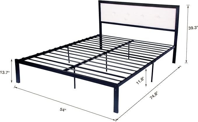 Metal Bed Frame Full Size Platform with Head Board Mattress Foundation Heavy Duty Metal Slats Full Size for Bedroom Students Kids for Hotel Motel Storage Under Bed 500lbs (Black Metal, Full)