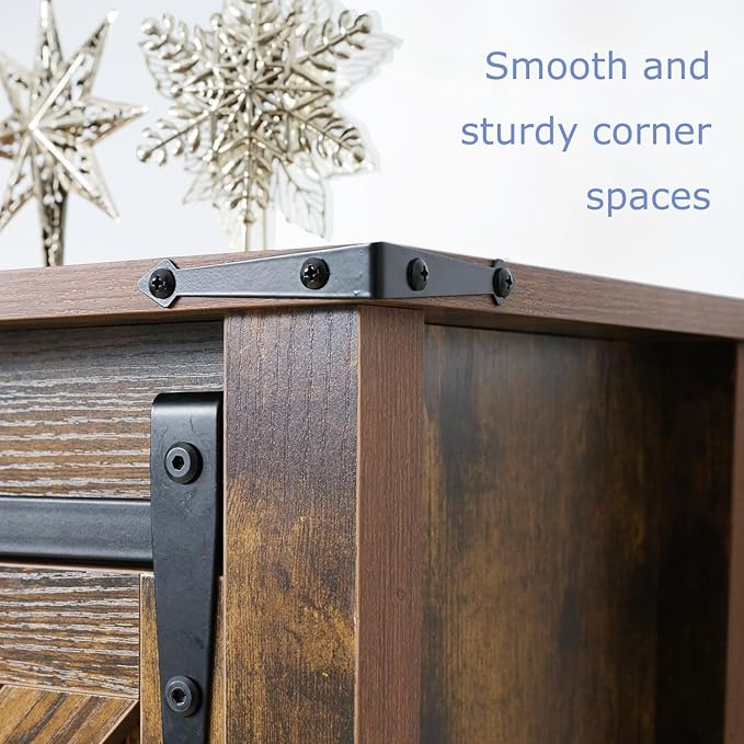 Farmhouse Entryway Table, 46" Hallway Table with Sliding Barn Doors, Rustic Sofa Table, Wood Console Table with Storage Shelf for Living Room, Entryway, Foyer (Brown)