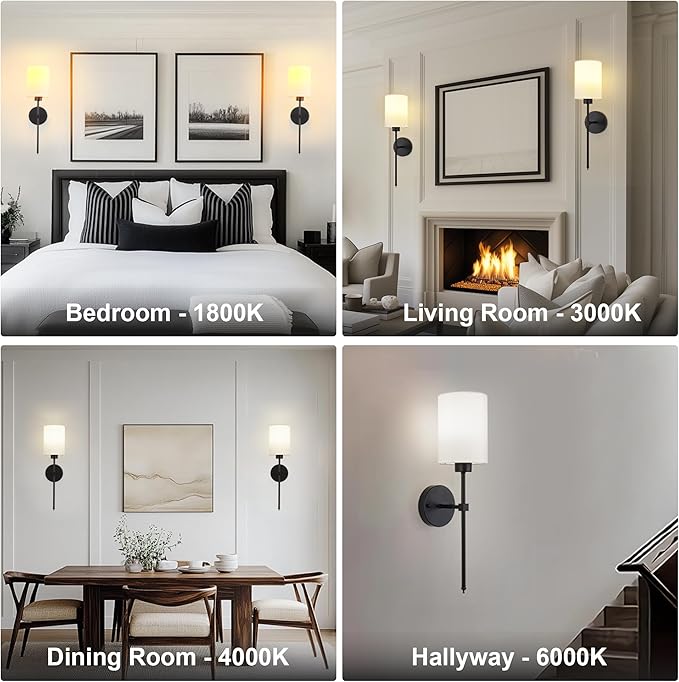 Battery Operated Wall Sconce Set of Two,Wireless Rechargeable Wall Light With Remote Control, Dimmable, 1800K/3000K/4000K/6000K/RGB, Timer, for Living Room, Bedroom, Fireplace, TV, 26.8 Inch, Black