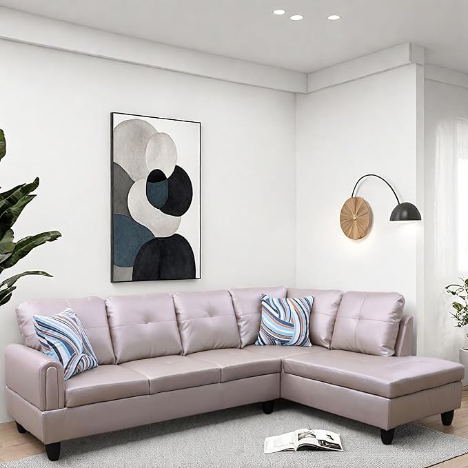 L Shaped Couch, Modular Sectional Sofa with Chaise, Modern Modular Sofas Furniture Sofa Couches for Living Room/Apartment/Office/Bedroom, Latte