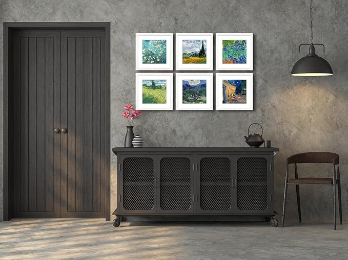 11x11 Picture Frame Set of 6 with Real Glass for Pictures 8x8 with Mat or 11x11 without Mat, Wall Gallery or Tabletop display Photo Frames in White