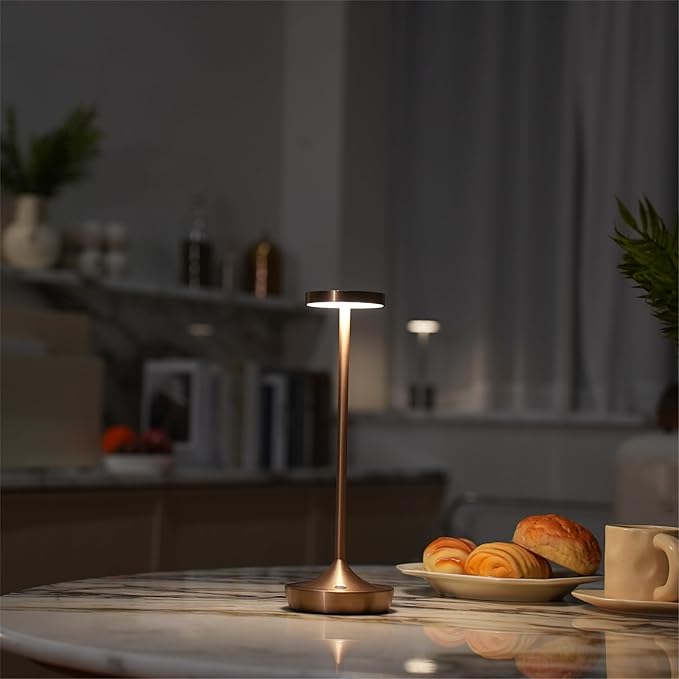 2 Pack Cordless Table Lamps, Battery Operated LED Desk Lamp, 3-Color Stepless Dimming, Portable & Waterproof, for Restaurants, Bedrooms, Bars, Outdoor Parties, Camping, and Cafes (2Pack Bronze)