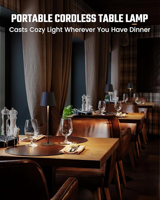 JACKYLED Cordless Table Lamps Rechargeable, 3 Adjustable Height, 5000mAh Battery Operated, 3 Colors Smooth Dimming, Portable LED Waterproof Table Lamp for Dining, Bedroom, Outdoor (2 Pack)