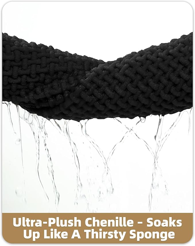 Color&Geometry Ultra Soft Chenille Bathroom Rugs Non Slip Rubber Backing, Machine Washable, Super Absorbent Floor Mat for Bathroom, Bathtub, Quick Dry Black Bath Mat, Long Bath Runner,17"x47"