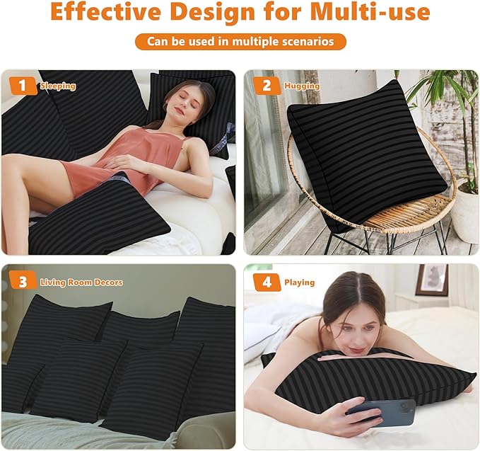 Pillows Insert 20x20 Set of 2 Soft and Supportive Decorative Throw Pillow for Couch and Bed,Indoor Square Pillow Stuffing for Living Room with Premium Original Down Alternative Filling,Black