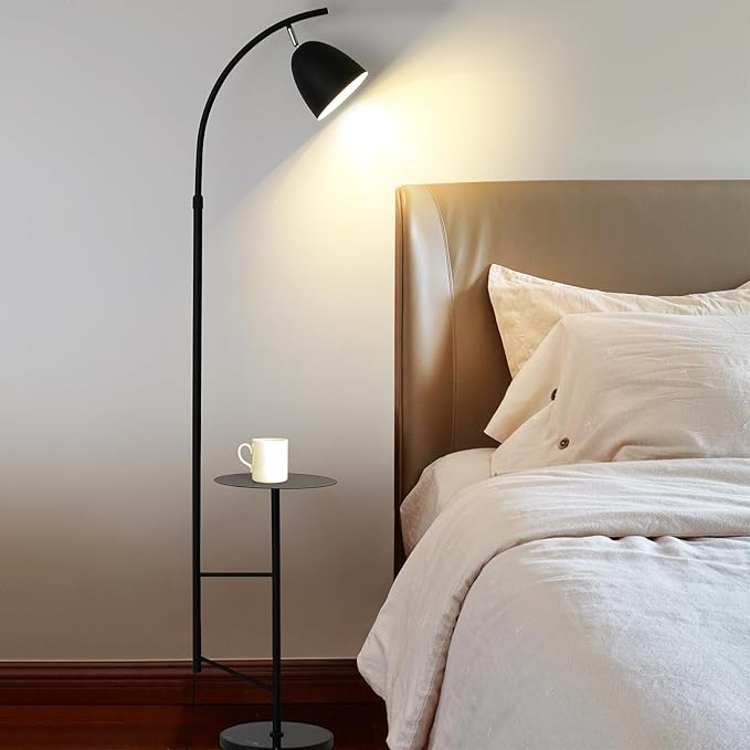 O'NEELDY Floor Lamp with Table Black Floor Lamp Modern Floor Lamp Bedroom with Table Attached Modern Dimmable Lamps for Living Room 71" Height Standing Lamps for Office Reading Room,E26 Bulb Included