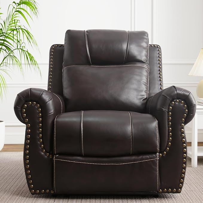 ANJ Electric Power Recliner Chair with USB Ports, Breathable Faux Leather Oversized Recliner with Comfortable Arms, Back and Headrest, Single Sofa for Living Room, Dark Brown