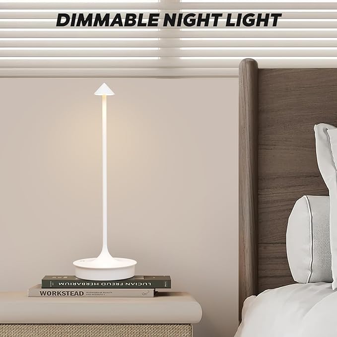 Set of 2 Small Cordless Table Lamp Rechargeable, Battery Operated Desk Lamp, 4000mAh LED Touch Lamp, Dimmable Portable Outdoor Waterproof Wireless Table Light for Restaurants/Bars/Outdoor（White