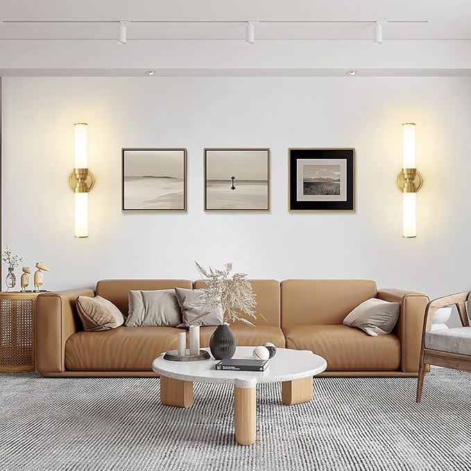 Bathroom Light Fixtures, Gold Wall Sconce with Milk Glass Shade, Modern Vanity Light Up and Down Sconces Wall Lighting - Bulb Not Included