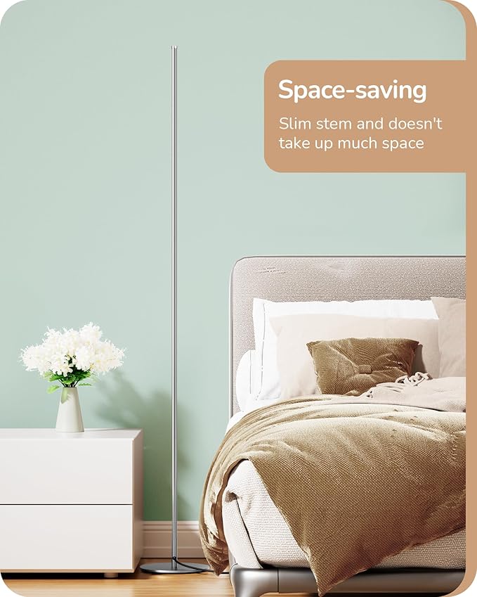 EDISHINE LED Floor Lamp with Remote, 57.5" Minimalist Dimmable Slim Corner Light, Tall Floor Lamps for Living Room, Bedroom, Office, 3000K Warm White Light (Silver)