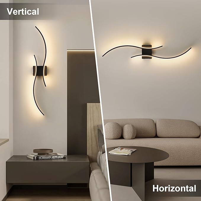 Battery Operated Wall Sconces with Remote Control, Stepless Colors 3000K-6000K & Dimming, LED Black Wireless Wall Light for Living Room, Hallway, Bedroom, 39.3 Inch (1 Pack)