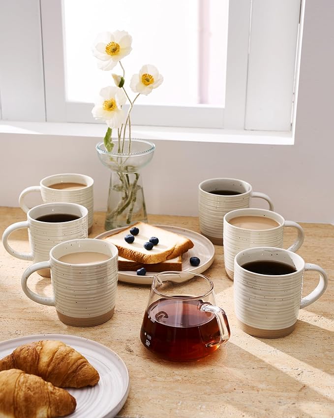 famiware Coffee Mugs Set of 6, 13 oz Mug Set, Ceramic Cup Set with Handle for Coffee, Tea, Cocoa, Milk, Constellation Series, Beige