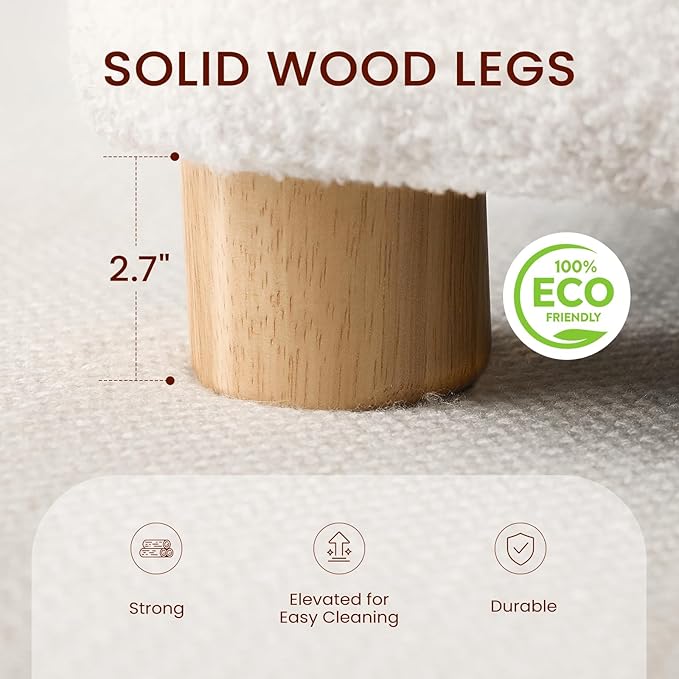 Queen Size Boucle Bed Frame, Upholstered Cloud Bed Frame with Adjustable Headboard, Solid Wood Legs, Rounded Corners Design & Easy Assembly – Modern Platform Bed,Cream