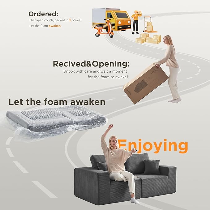 INGEROOM 79" Cloud Couch, Loveseat Sofa with Deep Seat, Modern Plush Corduroy Small Couch for Living Room Bedroom（Dark Gray）