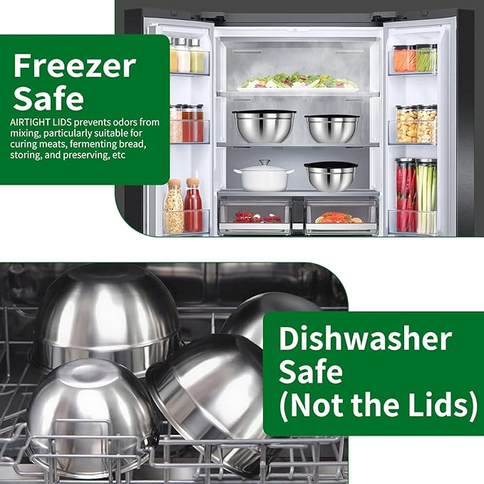 Mixing Bowls Set, 27PCS Stainless Steel Mixing Bowl with Lid Set, Large Nesting Bowls 7, 4.5, 3, 2.5, 2, 1.5QT, Measuring Cups and Spoons Baking Utensils Metal Bowl for Kitchen Prep