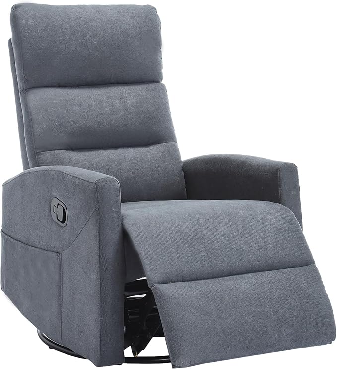 360° Swivel Rocker Recliner Chair for Small Spaces, Manual Reclining Chair for Adults, Rocking Glider for Nursery, Living Room, Bedroom, Fabric Dark Grey