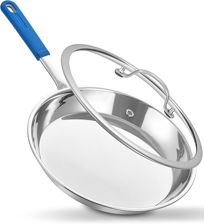 LOLIKITCH 10 In Stainless Steel Skillet - Professional Induction Fry Pan, Oven Safe 600°F, Tri-Ply Stainless Steel Clad, Dishwasher Safe, Detachable Handle, PFOA Free, Commercial Restaurant Grade