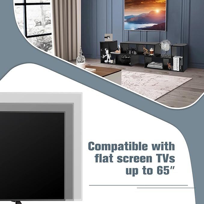 GOFLAME 3 Pieces TV Console Stand, Modern Entertainment Center for 50 55 60 65 Inch Flat Screen TV, Free Combination Bookcase for Storage & Display, Suitable for Living Room, Bedroom (Black)