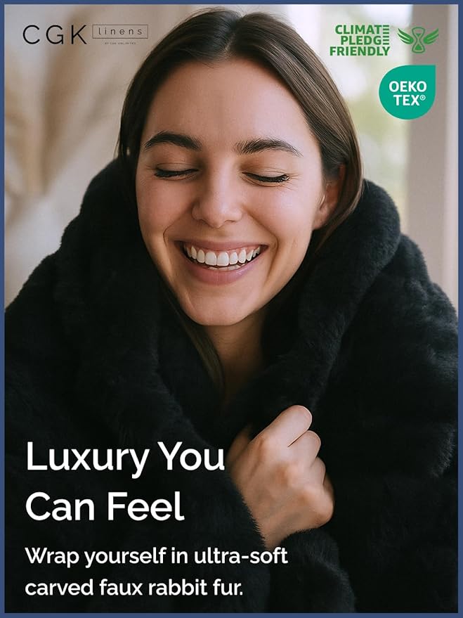 Fluffy Throw Blanket Twin Size - Faux Fur Throw for Couch or Bed - Ultra Plush Soft Extra Thick Faux Fur Rabbit Blanket - Comfy, Warm and Breathable - Luxury Minky Tie Dye Bedding - 60" x 80", Black