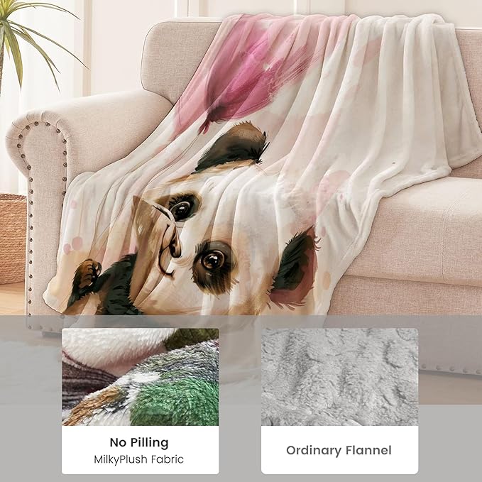 Panda Blanket for Boys Girls Teen, Flannel Panda Blankets Gifts, Panda Holding Pink Balloon Throw Blanket for Sofa Couch Bed Living Room Soft Warm Cozy Panda Decor 60" x 80"