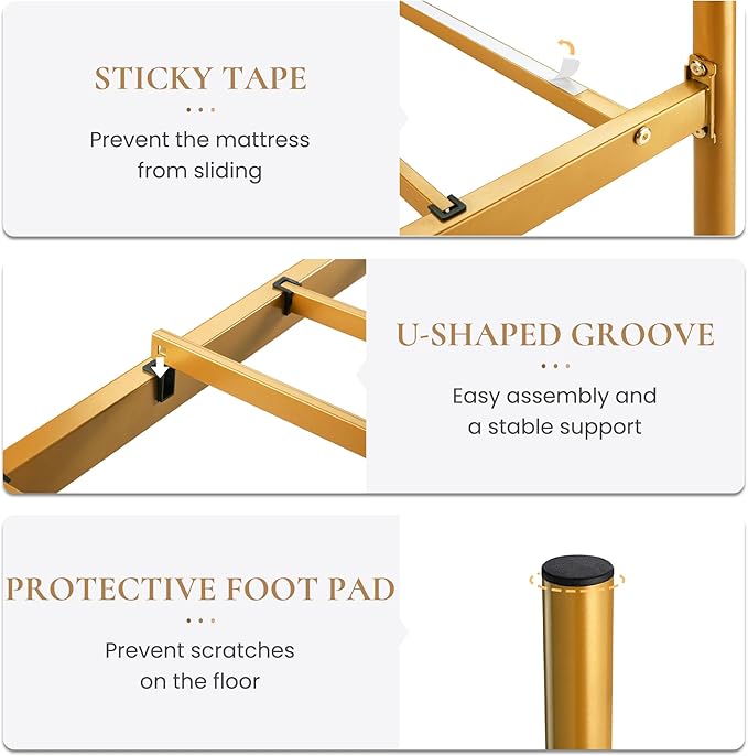 SHA CERLIN 14 Inches Twin Size Metal Platform Bed Frame/Vintage Iron-Art Headboard and Footboard/Mattress Foundation/No Box Spring Needed/Noise-Free/Easy Assembly/Gold