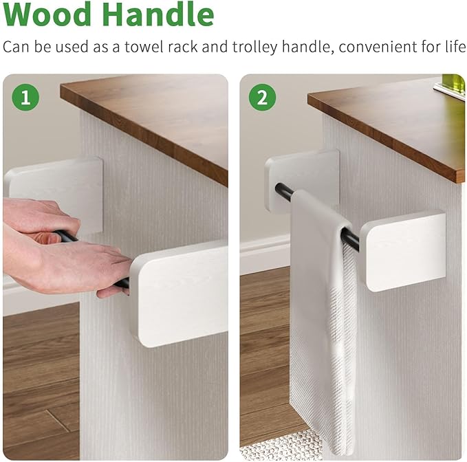 4 EVER WINNER Kitchen Island on Wheels, Kitchen Island Cart with Spice Rack & Towel Rack, Storage Cabinet & Drawer, Farmhouse Coffee Bar with Open Shelves for Dining Room,White