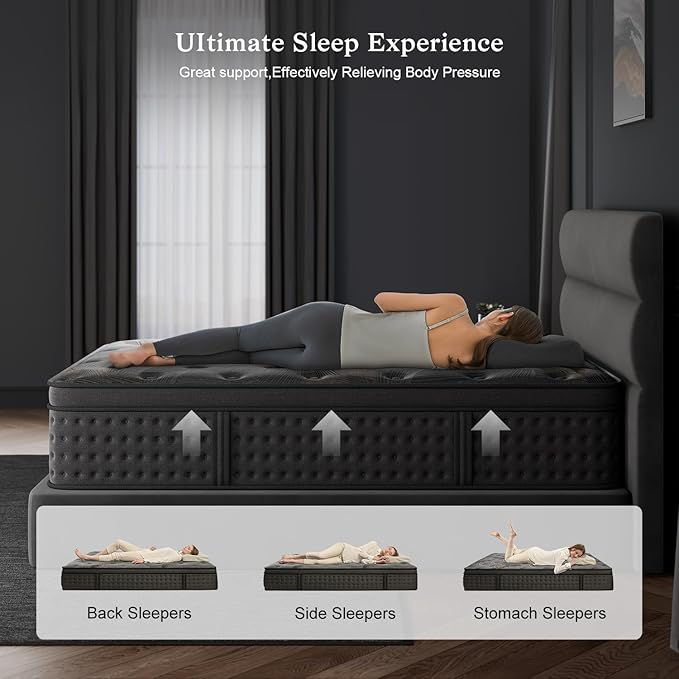 King Mattress,14 Inch Hybrid King Size Mattress in a Box and Individual Pocket Springs,Fiberglass Free, Soft and Breathable,Ergonomic Design & Pressure Relief.