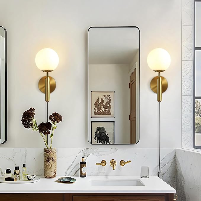 Modo Lighting Modern Plug in Wall Sconce Light Golden Wall Light Fixture with On/Off Toggle Switch Industrial Vintage Wall Lamp for Bedroom Bathroom Bedside E26 Base (Plug)