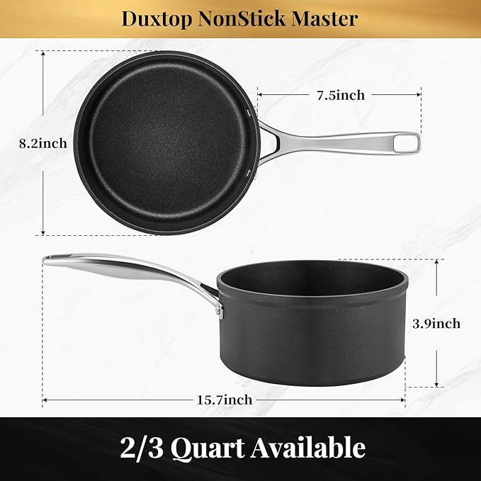 Duxtop Nonstick Master Saucepans 3 Quart Hard Anodized Sauce Pan with Lid, Aluminum Cooking Pot PFAS-Free, Oven Safe to 500°F, Black