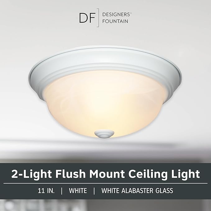 Designers Fountain 11 in 2-Light Flush Mount Ceiling Light, White, 1257S-WH-AL