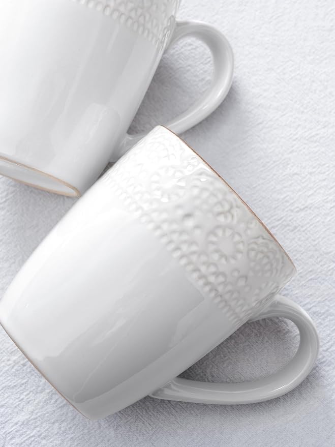 famiware Coffee Mugs Sets for 6, Eden 12 oz Mug Set, Coffee Cups with Handle for Coffee, Tea, Cocoa and Milk, Microwave and Dishwasher Safe, White Floral