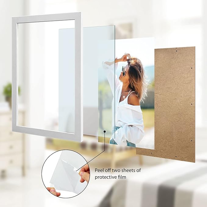 VCK 20x30 Poster Frame - Wooden White Picture Frames with Plexiglass, Natural Woodgrain Wall Gallery photo frames