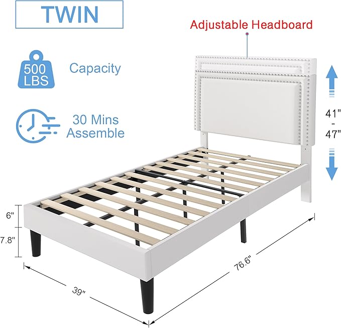 VECELO Twin Size Bed Frame Velvet Upholstered Platform with Headboard, Modern Mattress Foundation, Wood Slat Support, No Box Spring Needed, Noise-Free, Easy Assembly
