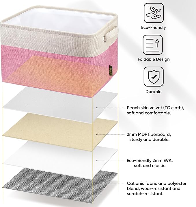 BALEINE 1 Pack Fabric Storage Bins for Shelves, Linen Storage Baskets for Organizing, Decorative Closet Bins for Clothes, Home (Pink, 12"x8"x8")