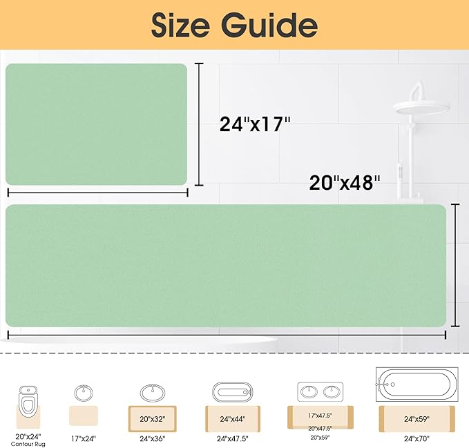 ACCUMTEK Ultra Thin Non-Slip Bath Mat Fit Under Door 2 Piece, Upgrade Backing Non Slip Bath Mat, Quick Dry Ultra Absorbent Bathroom Rugs, Machine Washable Bath Mats for Bathroom, Bathtub & Kitchen