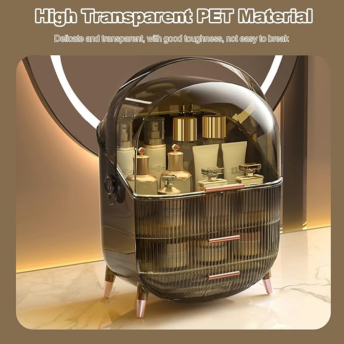 Ergocar Portable Retro Series Multi-Function Make Up Case Dustproof Cosmetic Storage Box,Cosmetics Skin Care Products Jewelry Organizer Case Finishing Box Bathroom Desktop - Retro Grey