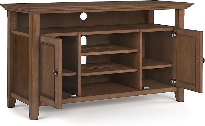 SIMPLIHOME Amherst 54-inch Wide Solid Wood TV Stand in Rustic Natural Aged Brown, Transitional-Style Media Console for Living Room with Adjustable Shelves and Cable Management