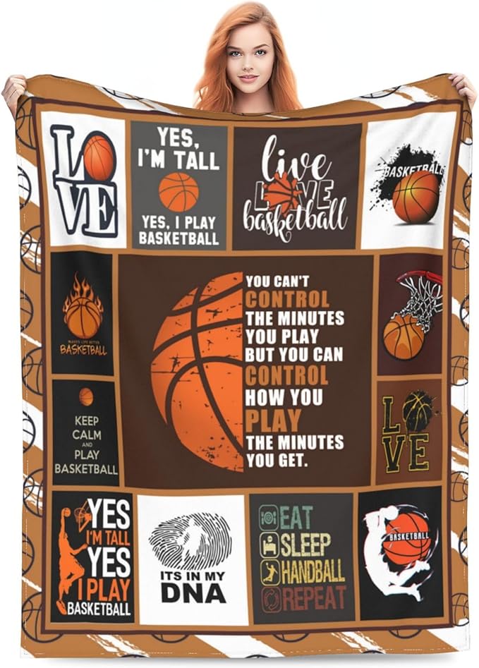 Basketball Blanket Basketball Decor Throw Blankets Cozy Fleece Flannel Blanket Soft Warm Plush Lightweight Bedding Basketball Stuff Gifts for Boys Girls Men Women Teens for Couch Sofa Bed 50"X60"