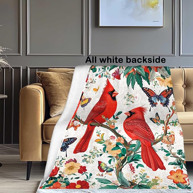 Cardinal Blanket Throw, Cardinal Gifts for Women and Men, Lightweight Soft Red Bird Blanket Fleece, Perfect for Living Room, Bedroom Decor, 50x60 Inches